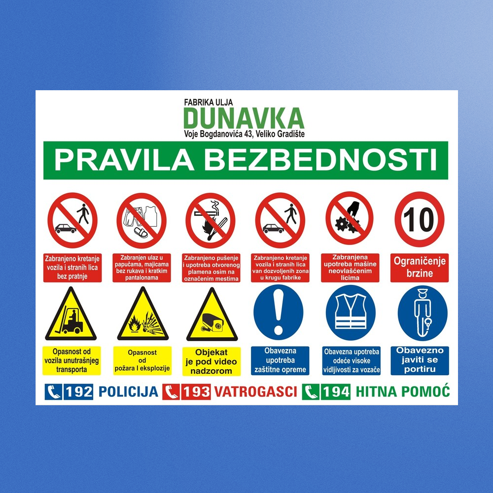 Table - Tabla "Pravila bezbednosti" (Sito štampa firm-art.com)